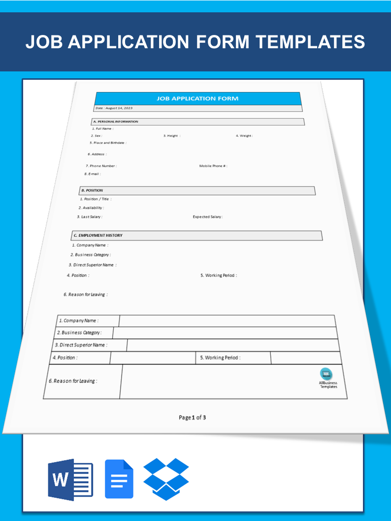 employment application template template