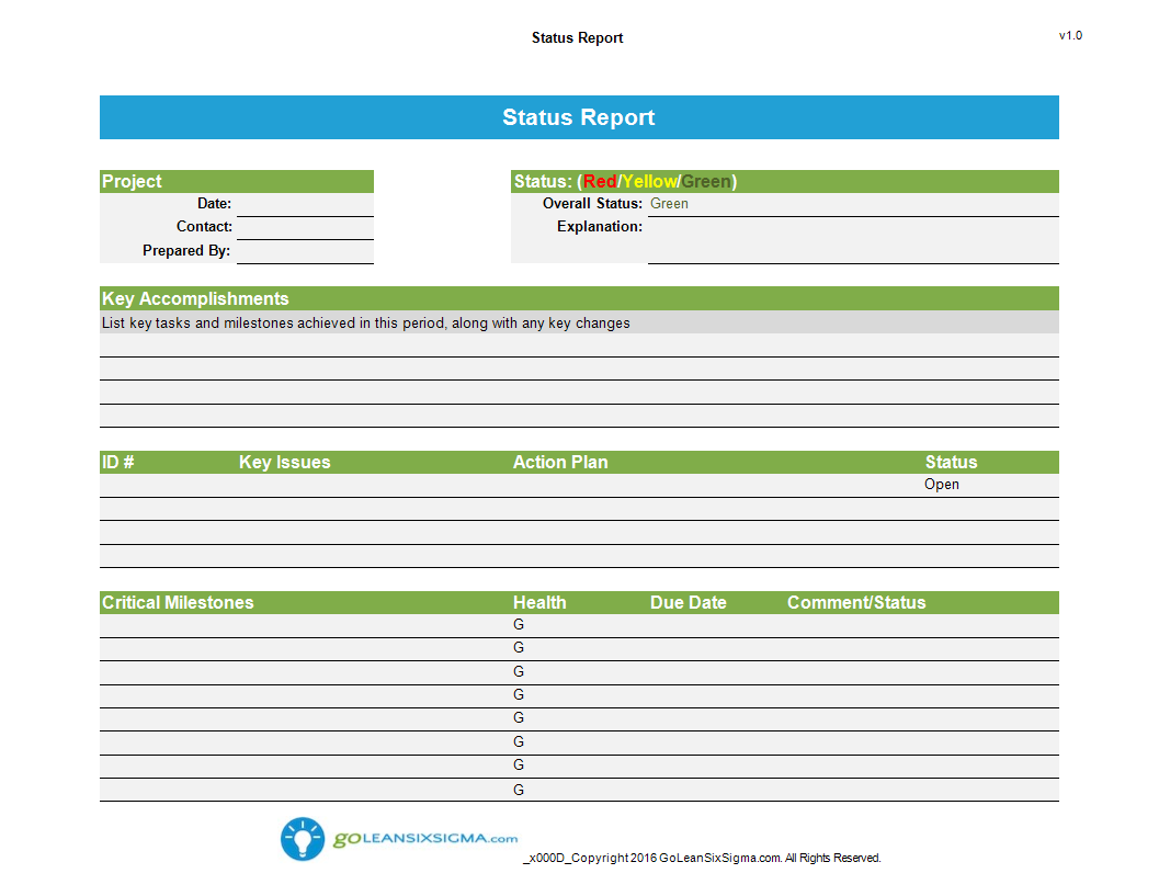 status report template worksheet excel 模板