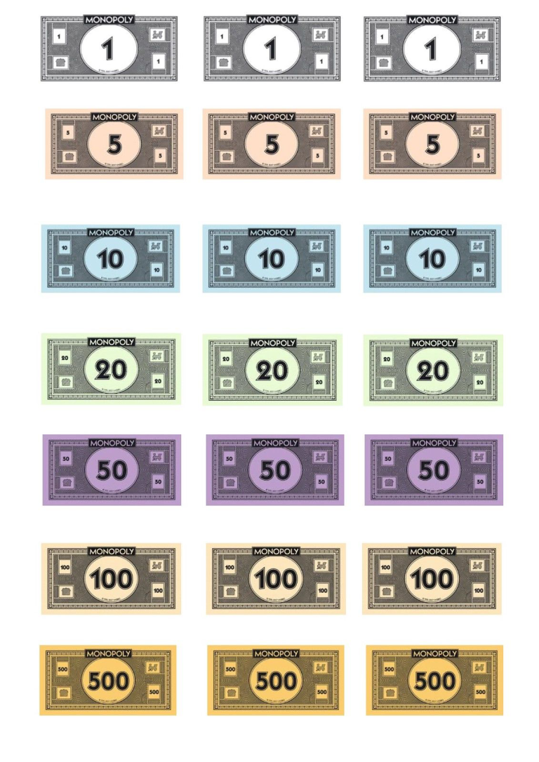 monopoly money template modèles