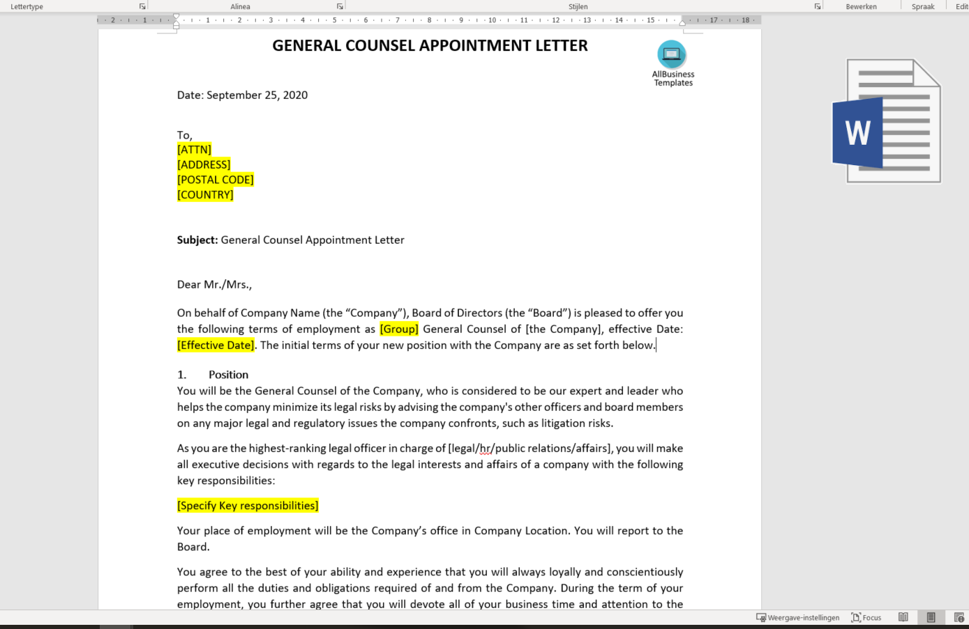 General Counsel Appointment Letter main image