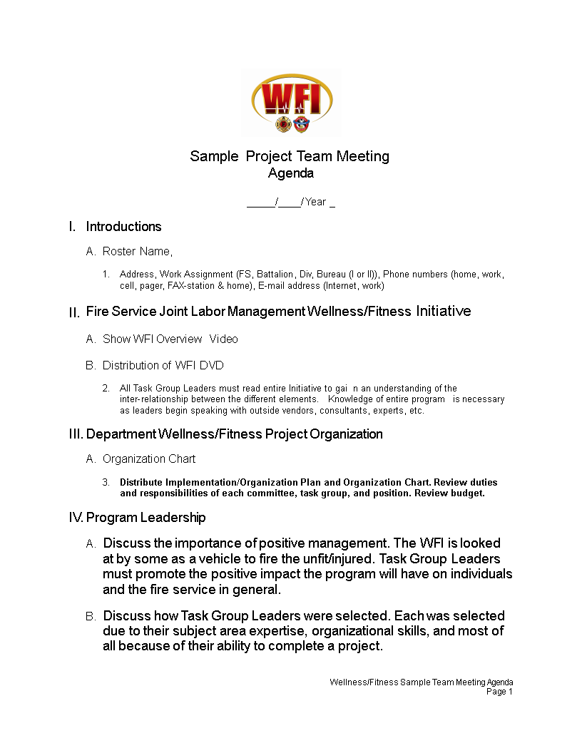 Sample Project Team Meeting Agenda main image