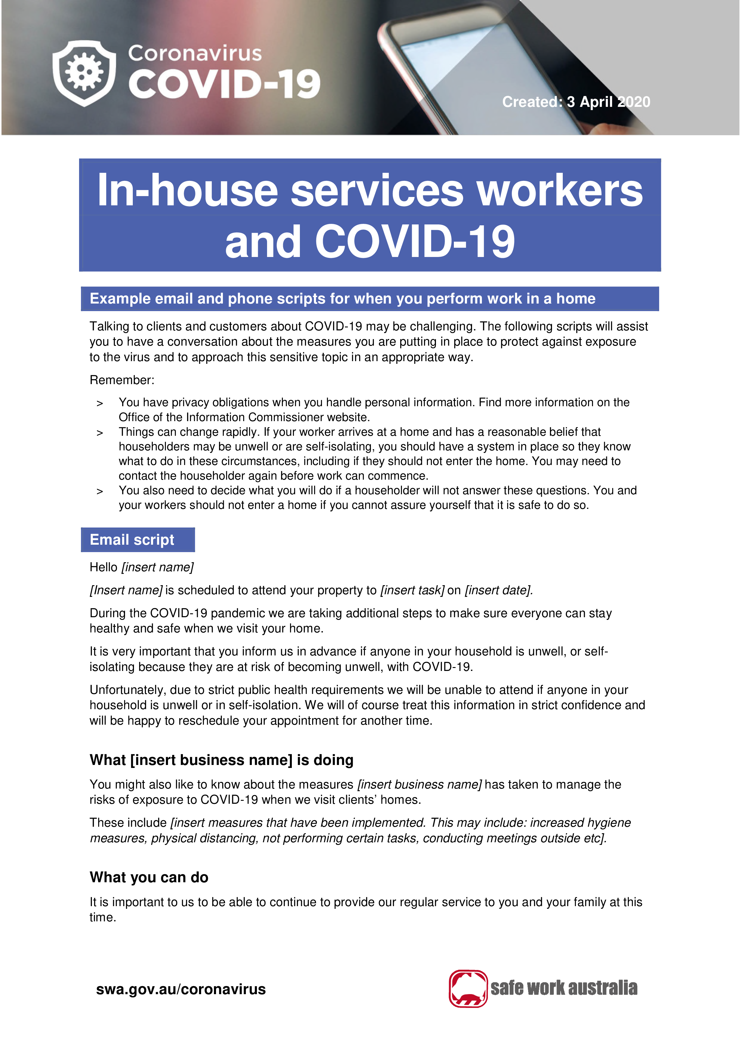 In-house Services COVID 19 E-mail Script main image