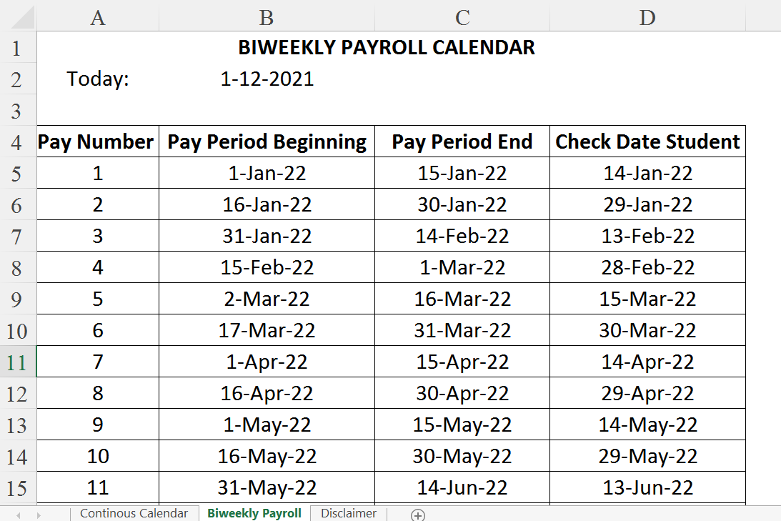 Biweekly Pay Schedule 模板