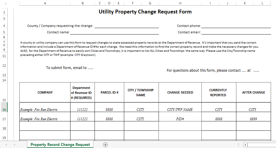 utility property change request form template