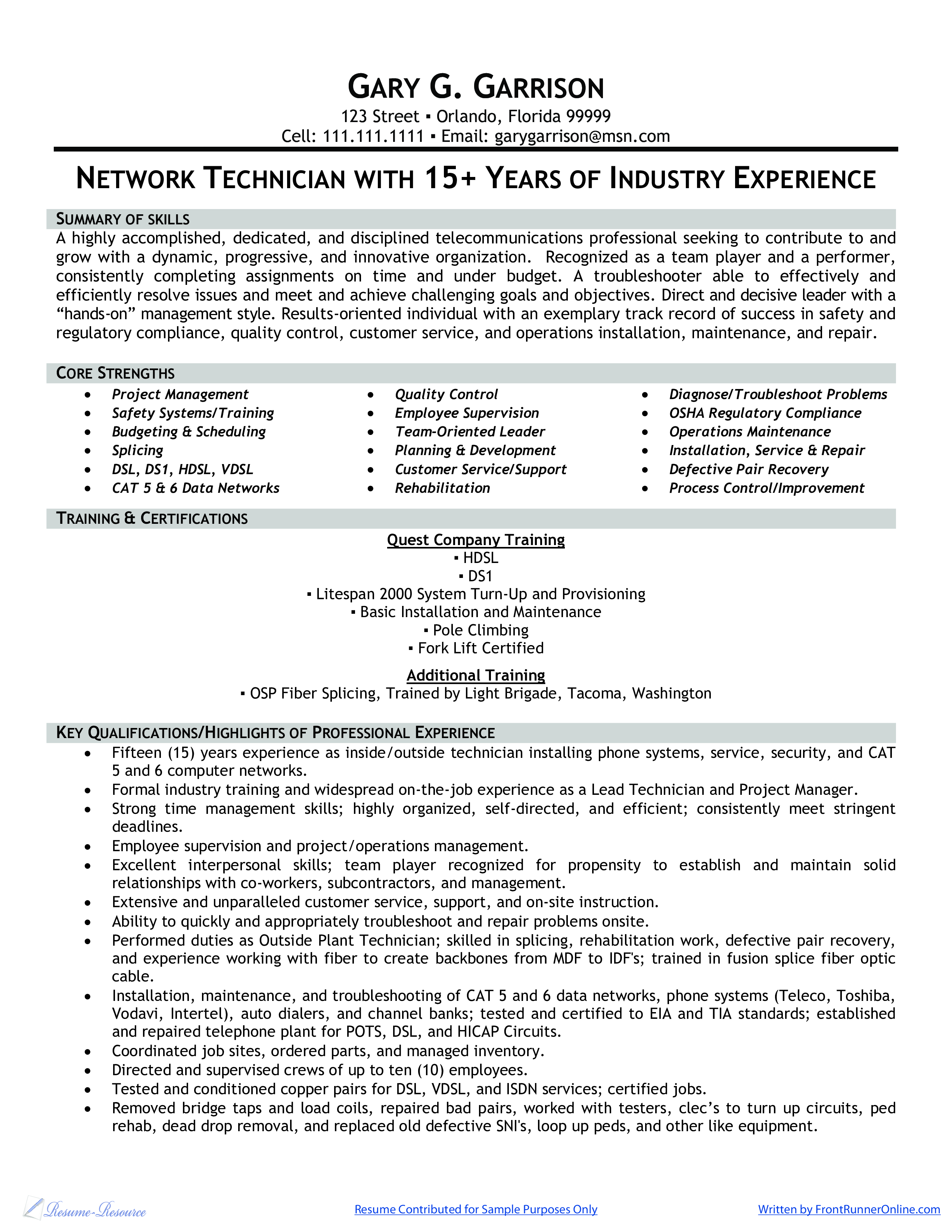 Resume for a Network Technician main image
