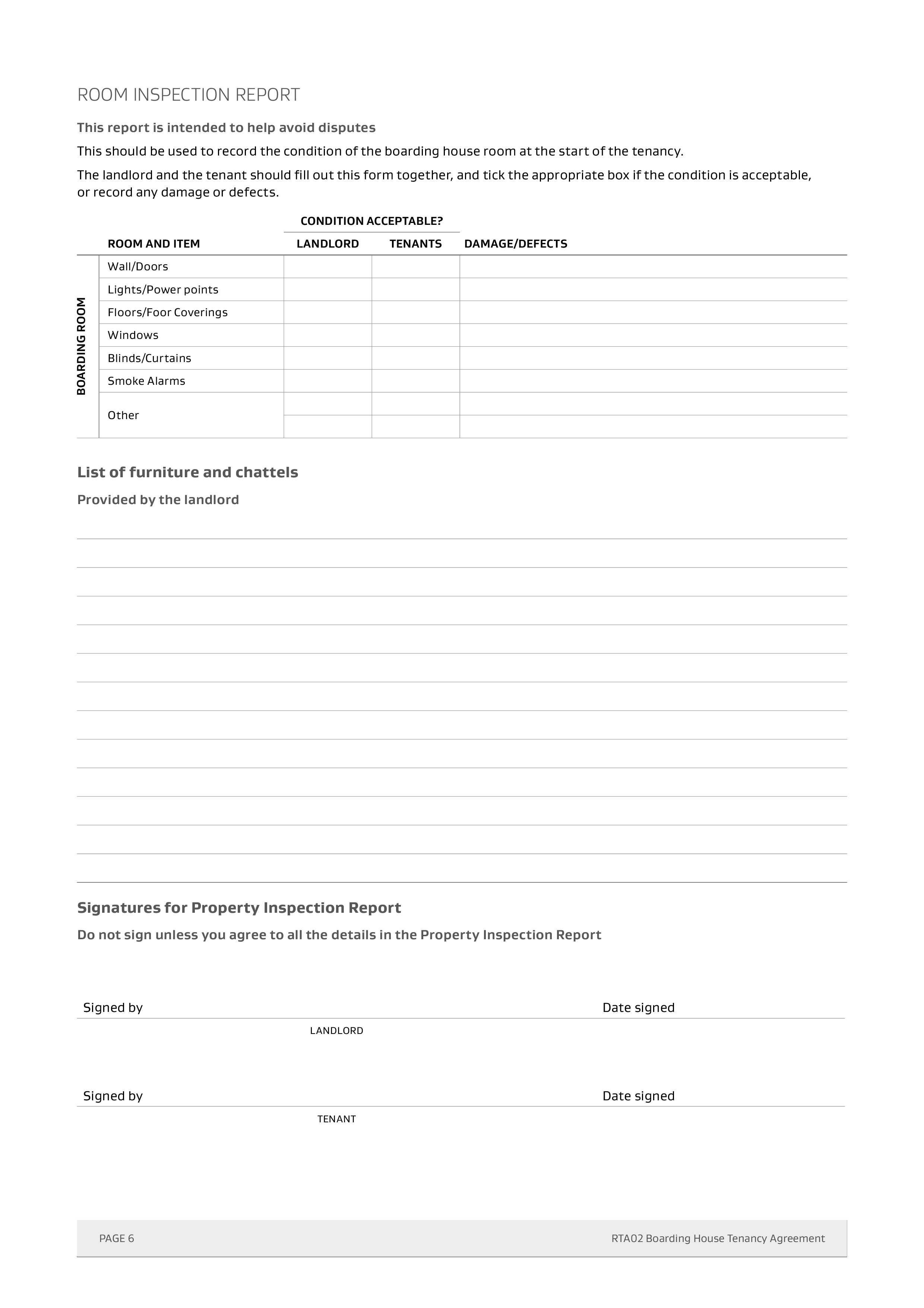 student house rental contract incl room inspection template