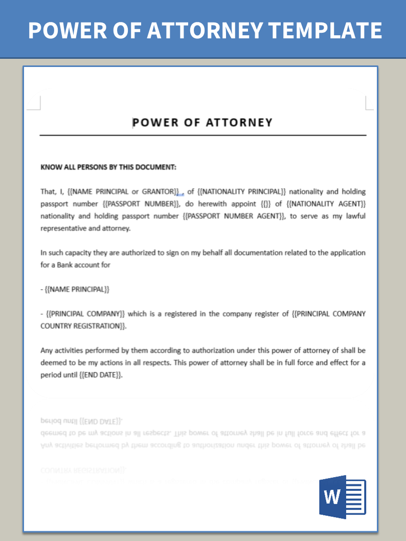 power of attorney for opening bank account template