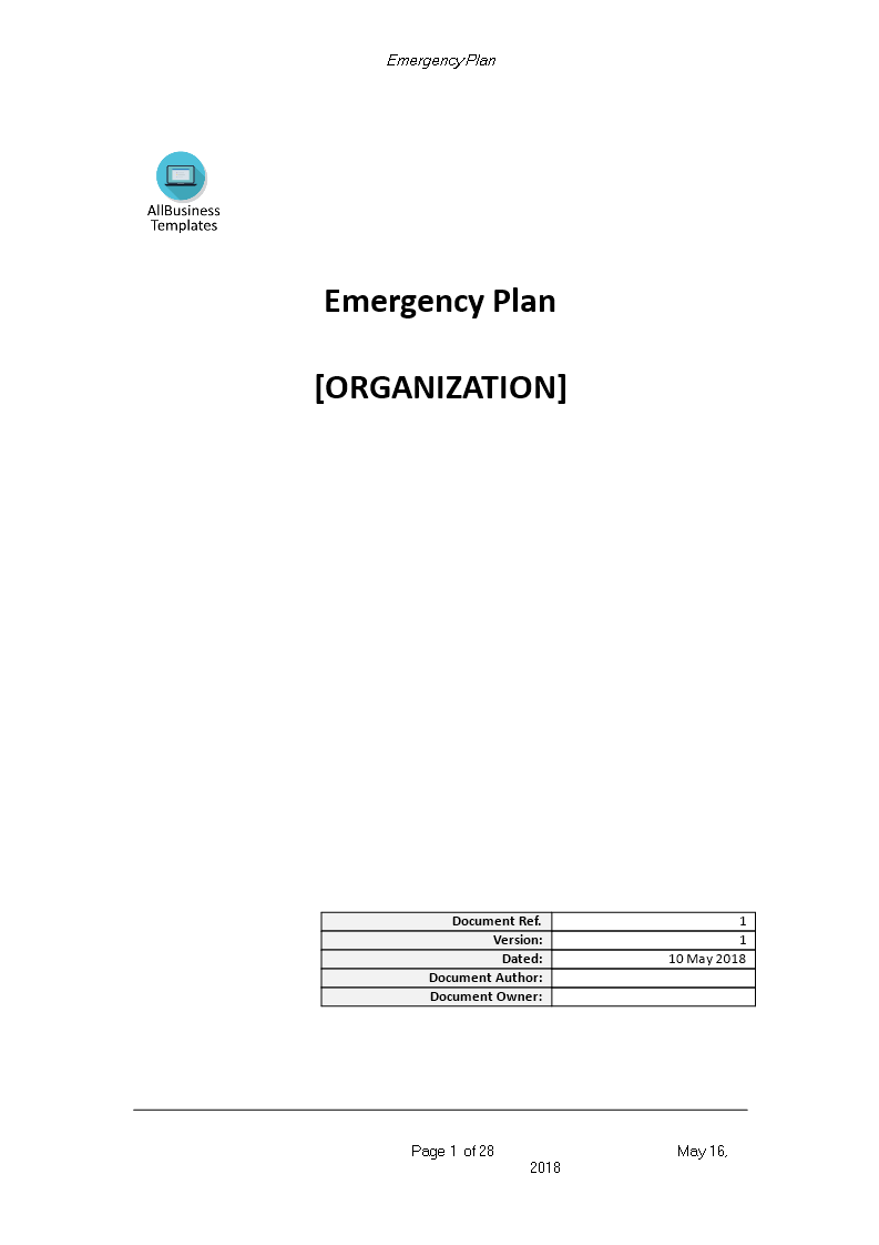emergency plan for business template modèles