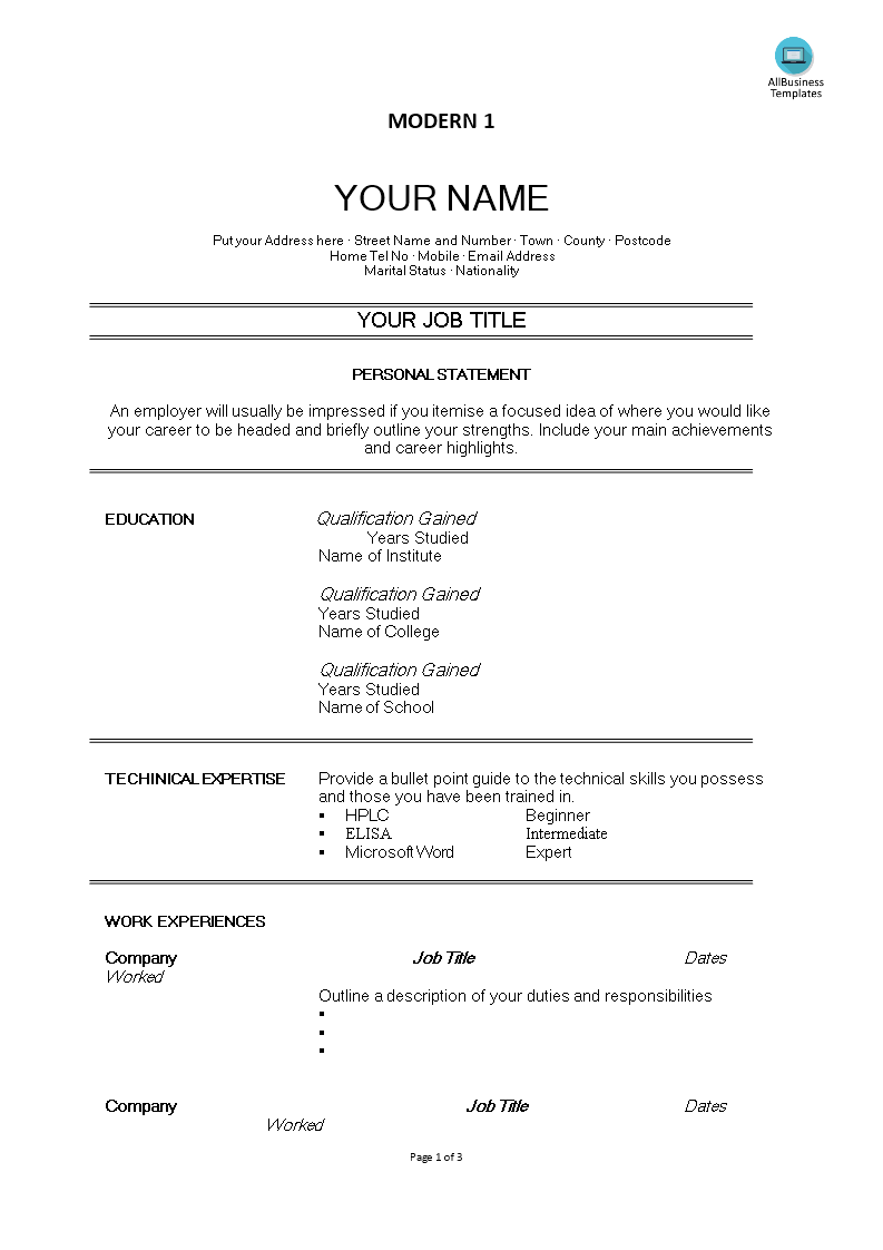 Modern Resume Example main image