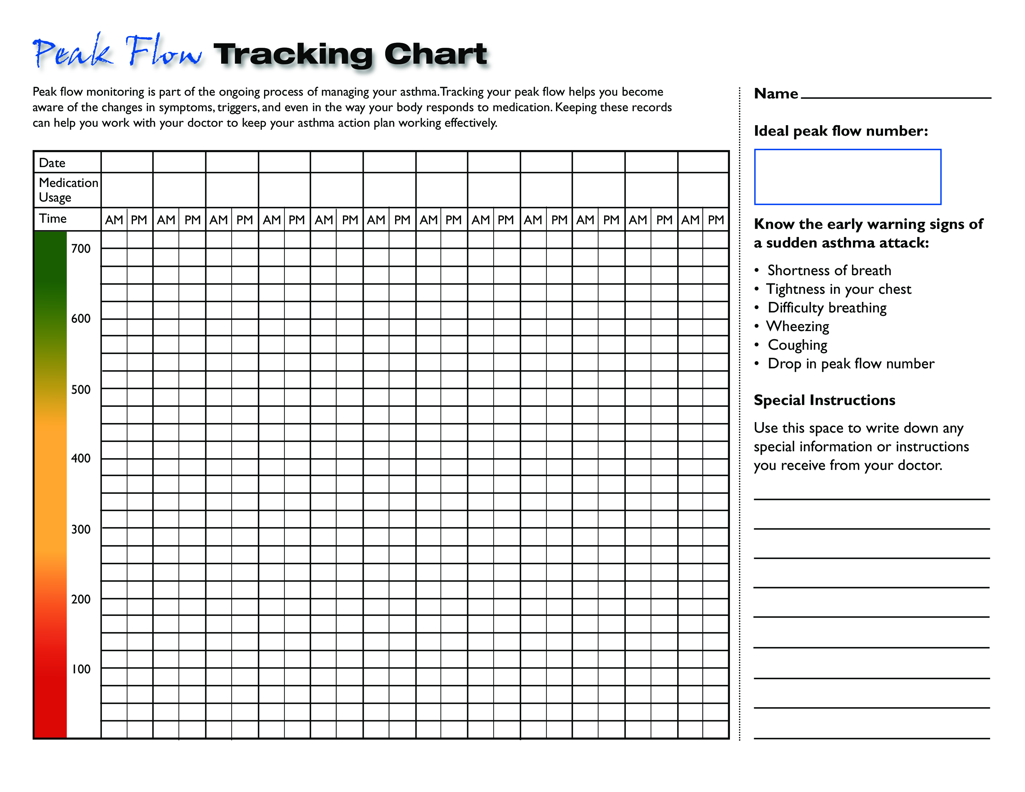 Blank Peak Flow Chart Printable 模板