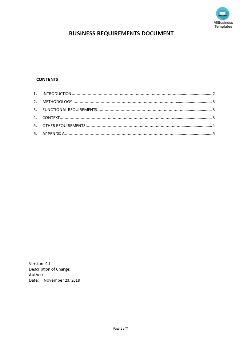 Business Requirements Document Template main image
