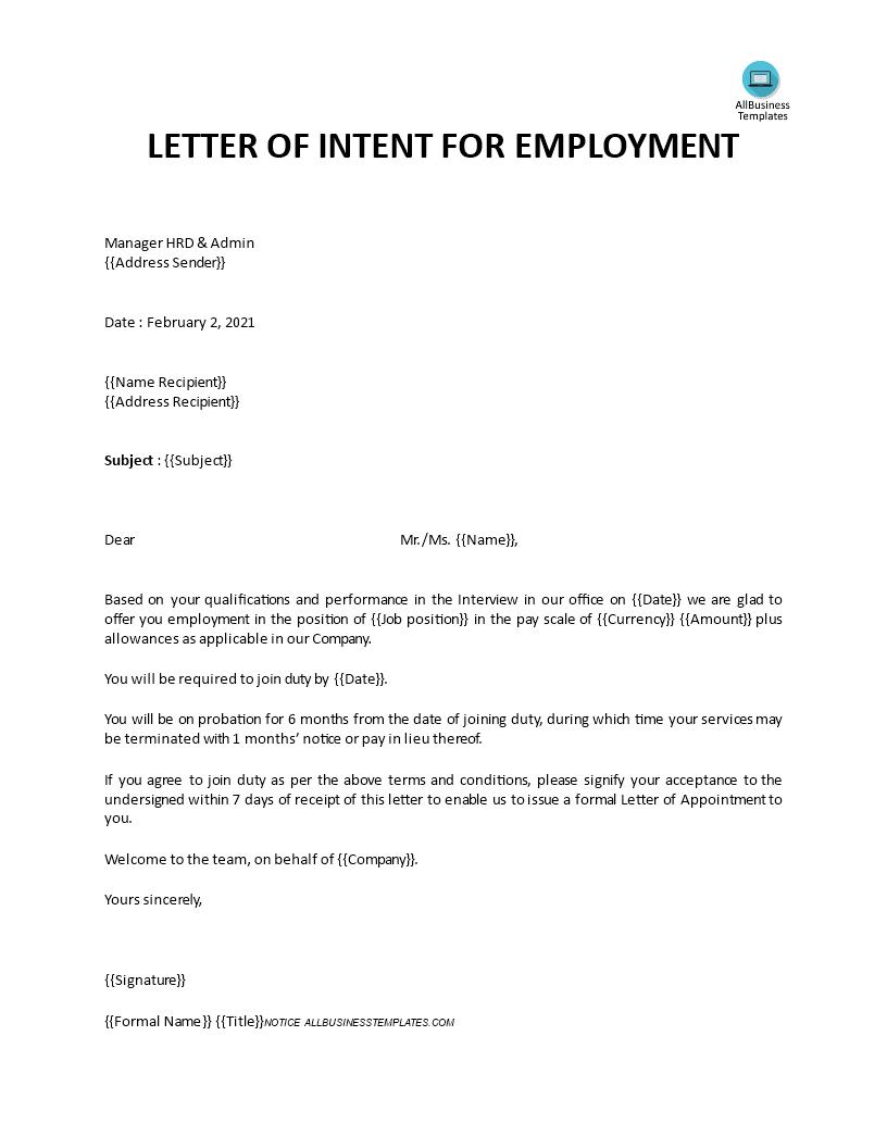 Letter Of Intent Employment main image