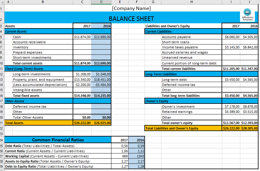 basic excel balance sheet voorbeeld afbeelding 