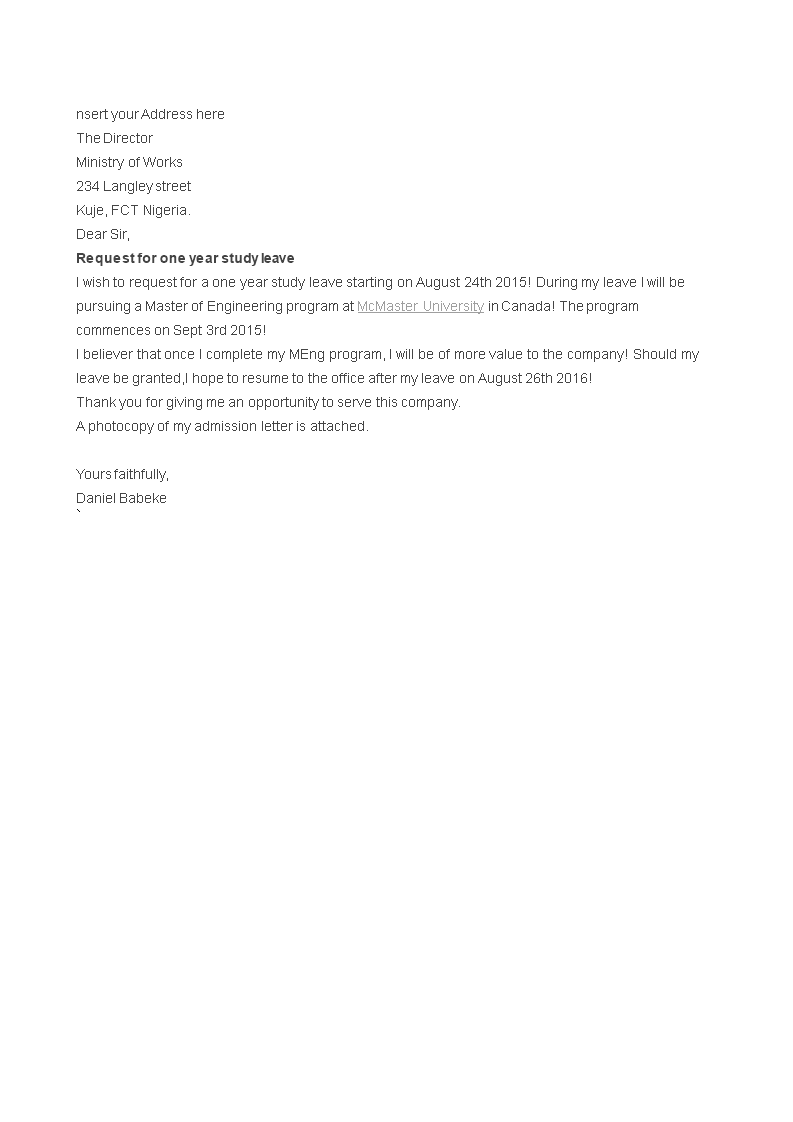 Study Leave Application Letter Format main image