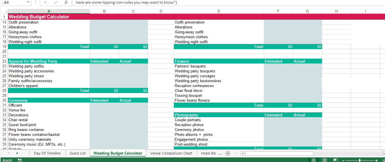 Wedding budget spreadsheet example main image