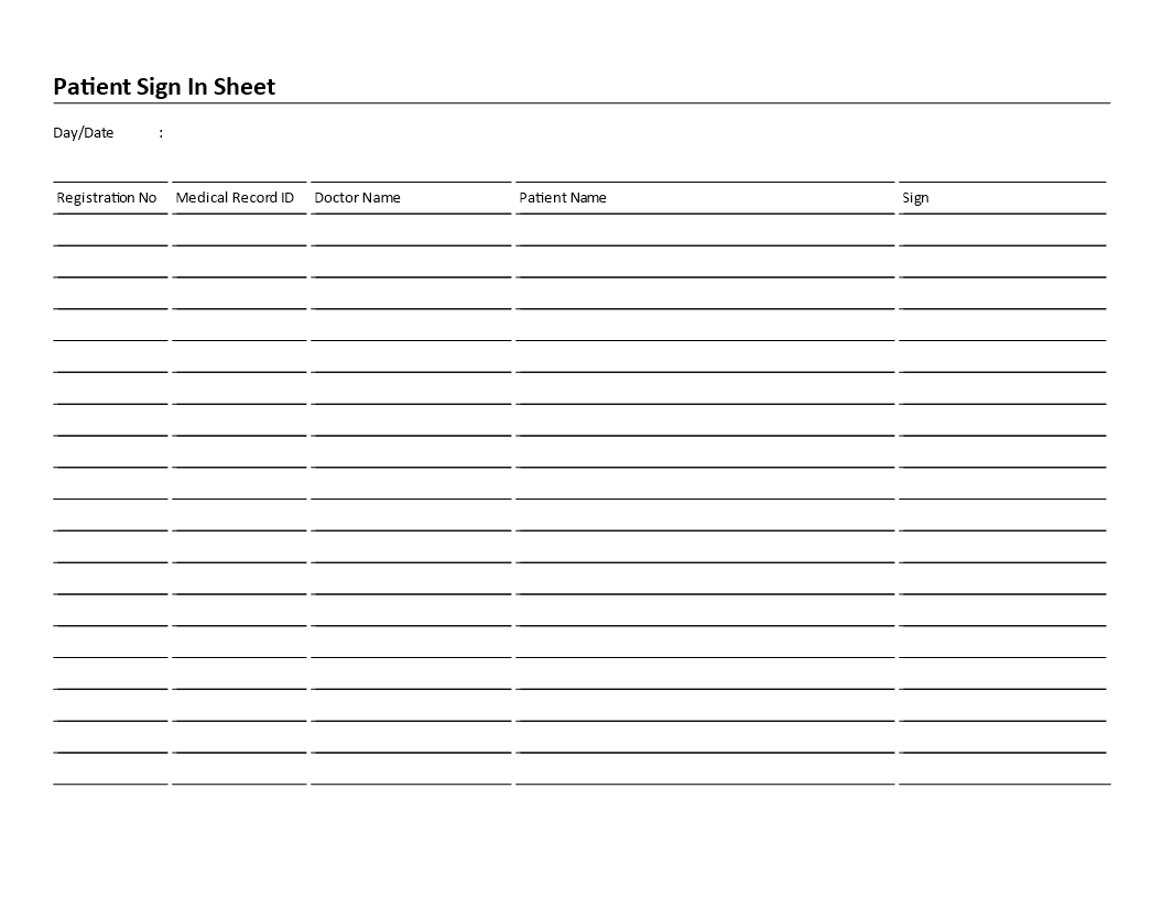 patient sign in sheet landscape template