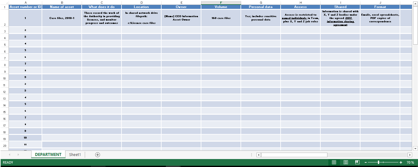 GDPR Information Asset Register Spreadsheet 模板