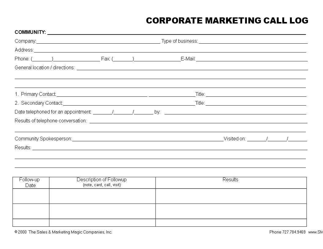 Marketing Corporate Call Log in Word main image