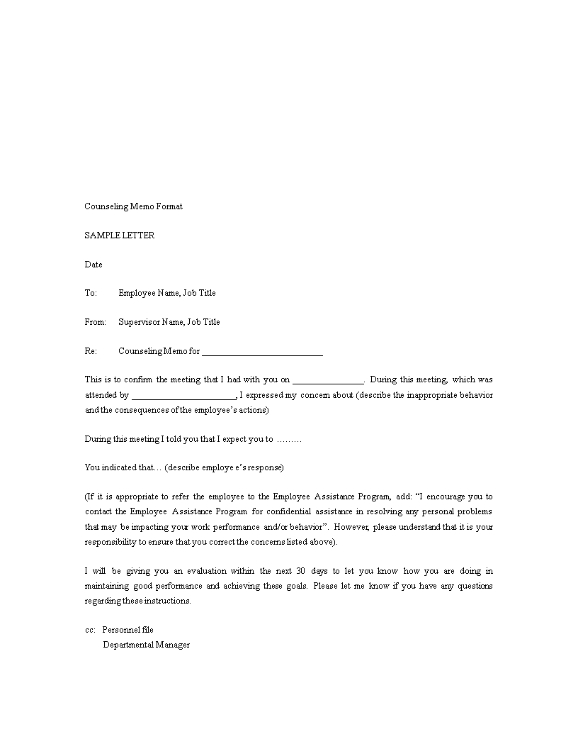 counseling memo format template