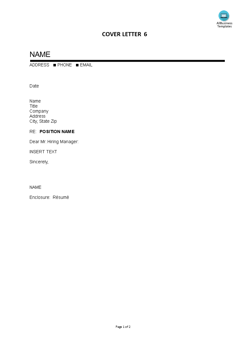 Cover Letter blank template 模板