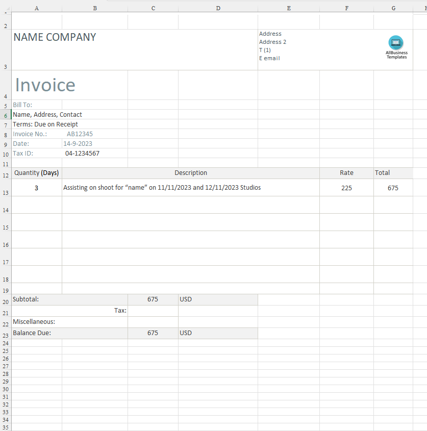 Photography invoice template main image