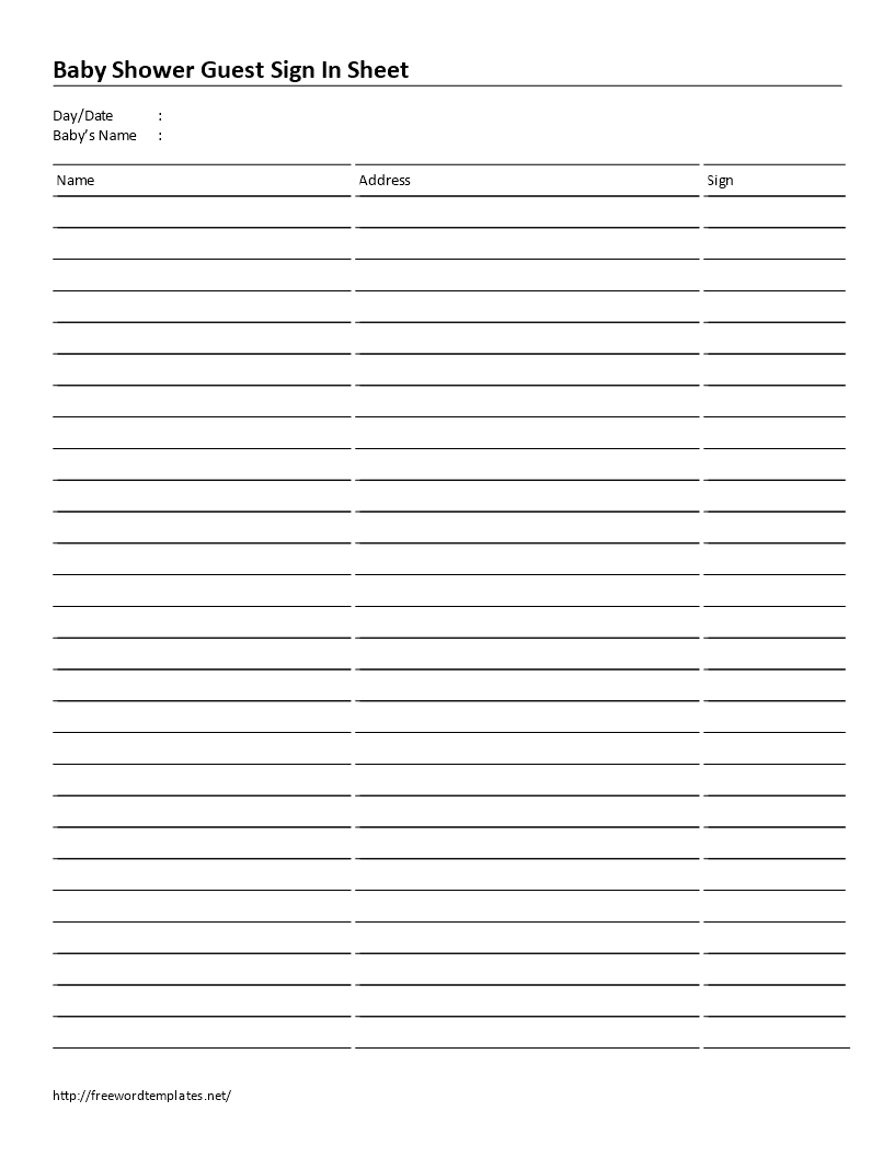 Baby Shower Guest Sign In Sheet   3 Columns main image