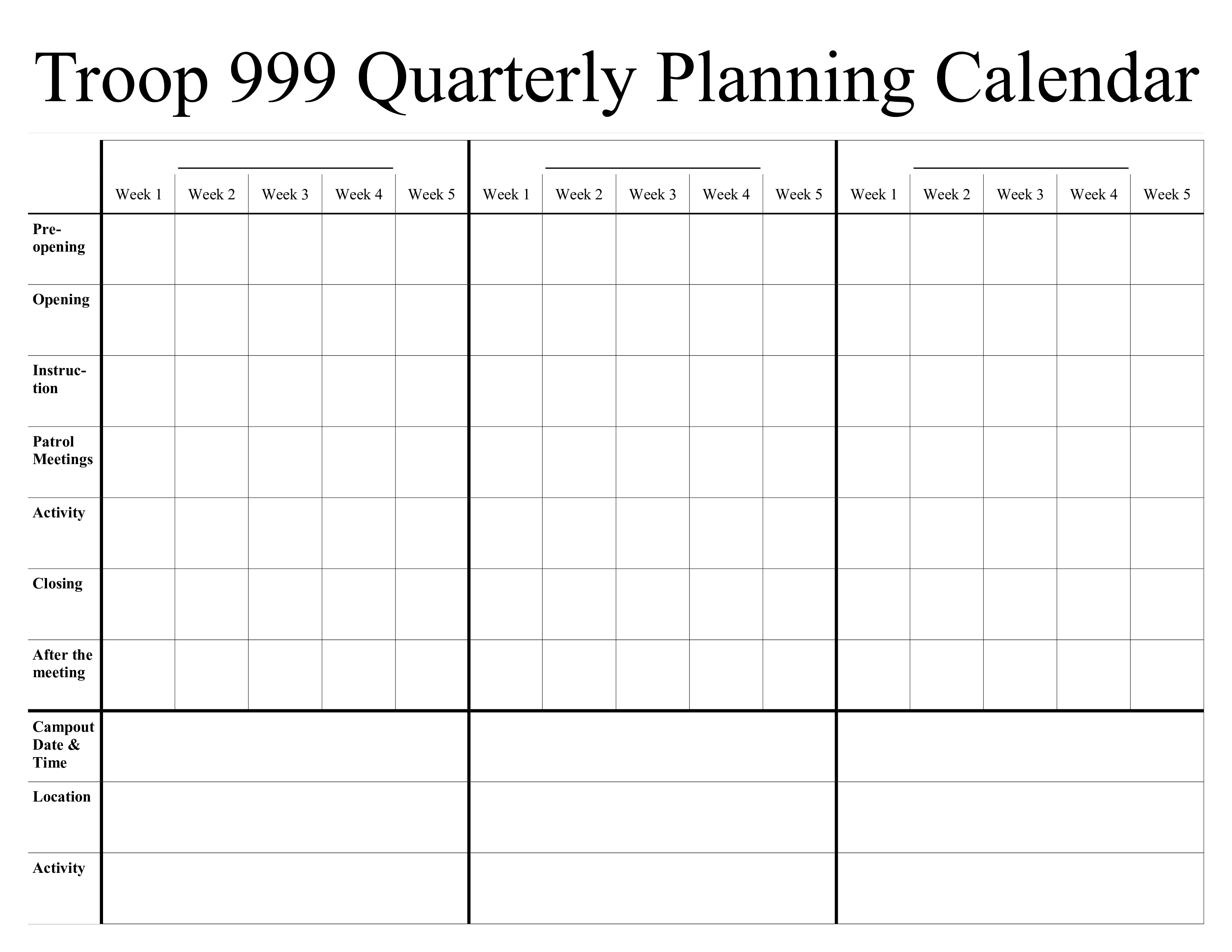 Printable Quarterly Planning Calendar 模板