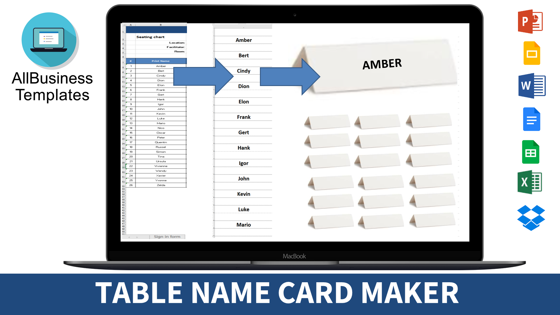 table name card maker modèles