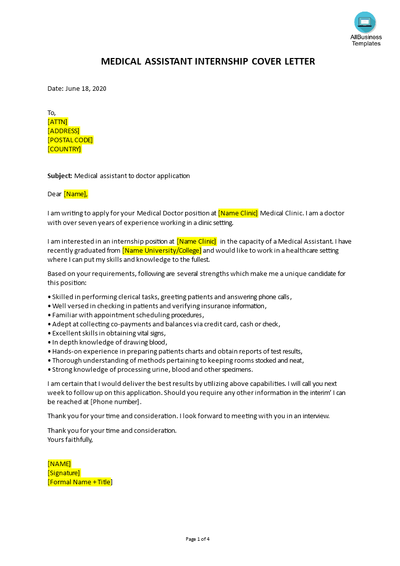 Job Application Letter For Medical Assistant Internship main image
