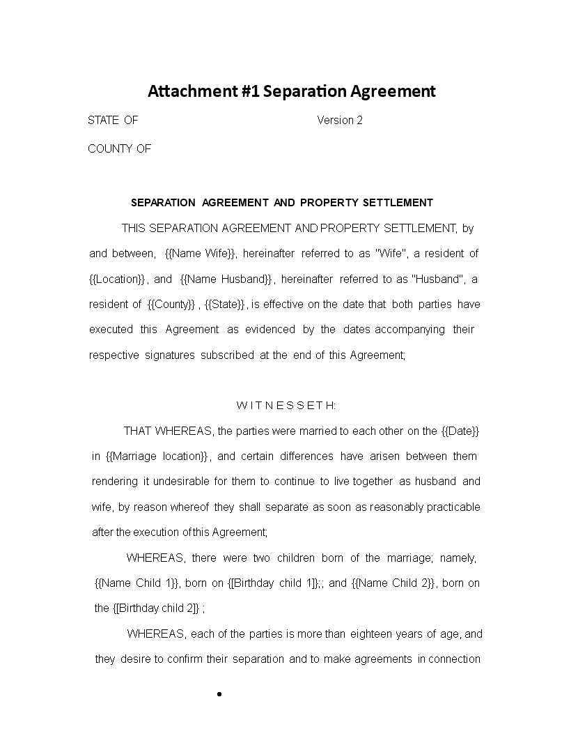 separation agreement property settlement Hauptschablonenbild