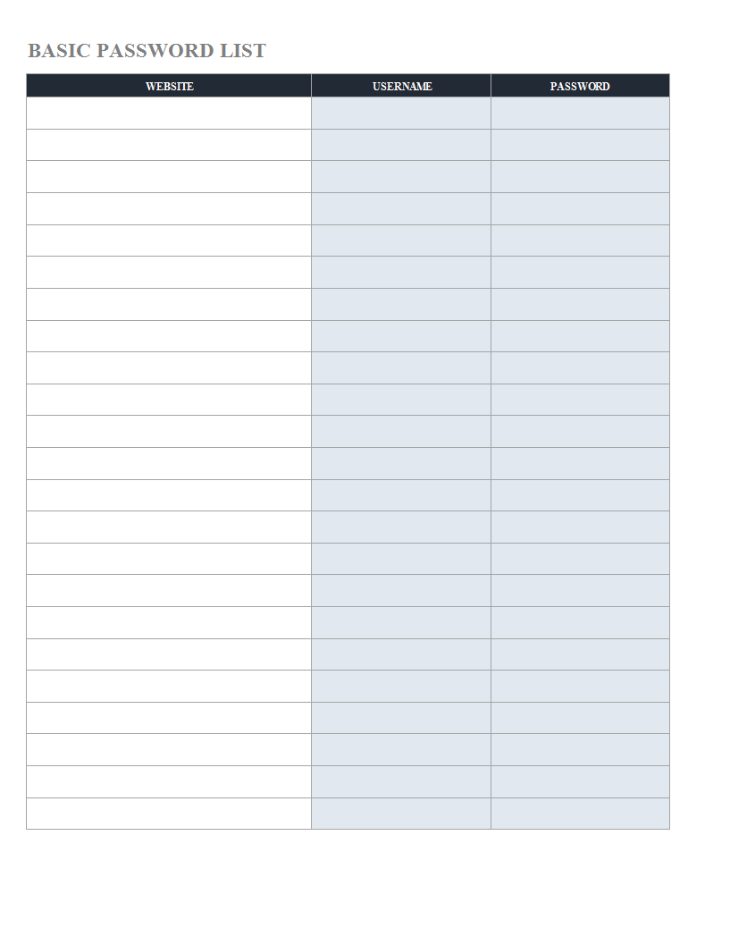 Password list Excel sheet main image