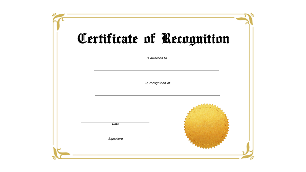 Certificate of Recognition main image