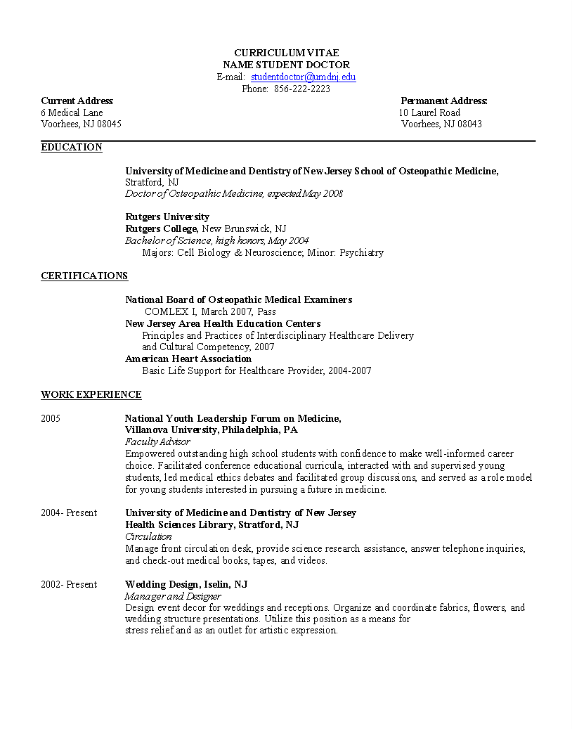 Student Doctor Resume main image