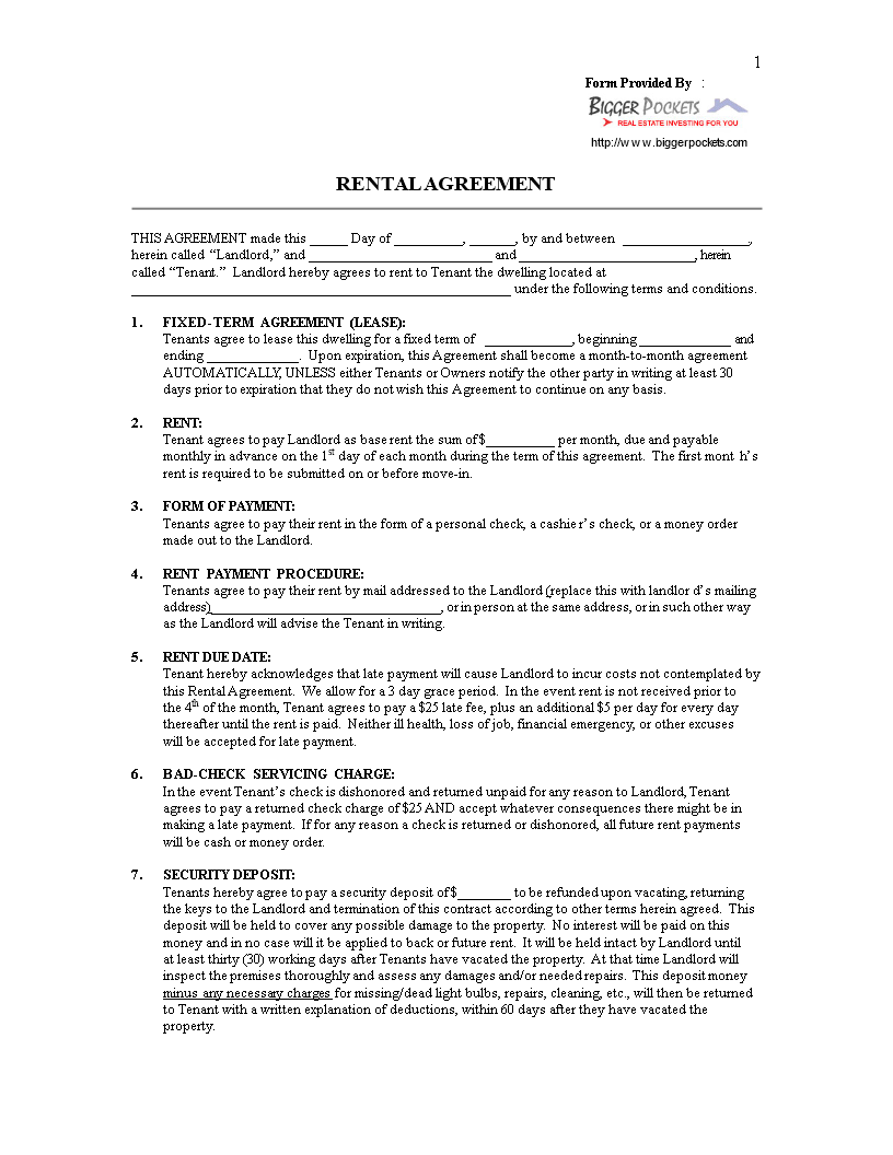 Blank Printable Lease Agreement main image