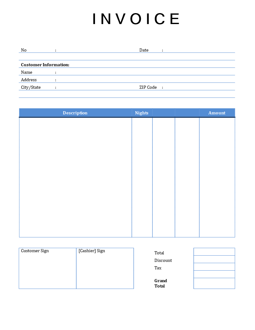 Rental Invoice template word 模板