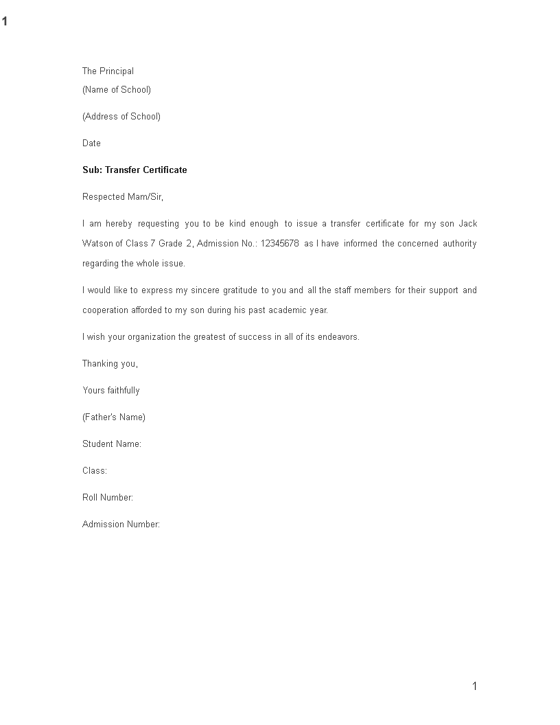 School Transfer Request Letter main image