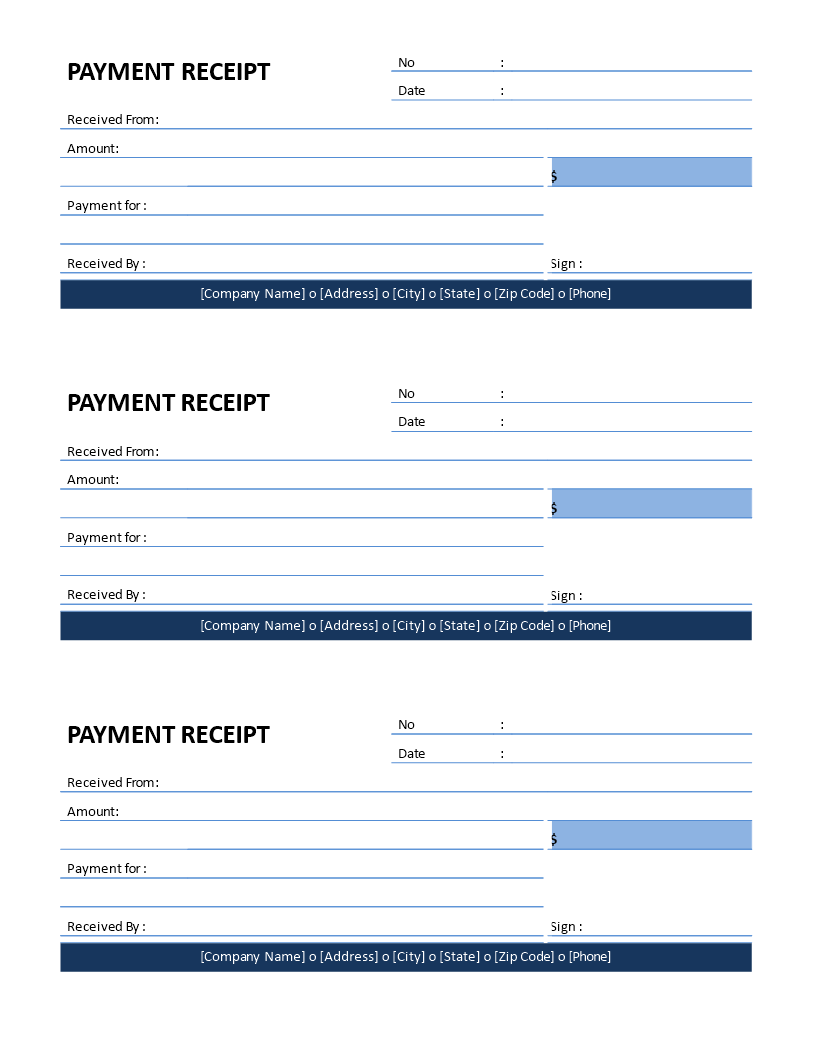 Printable Company Payment Receipt template main image
