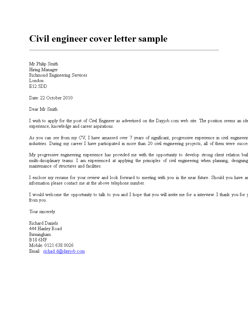 Civil Engineering Resume Cover Letter main image