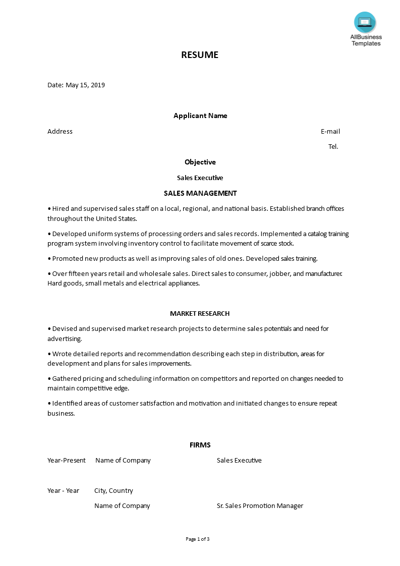 sales executive functional format resume template
