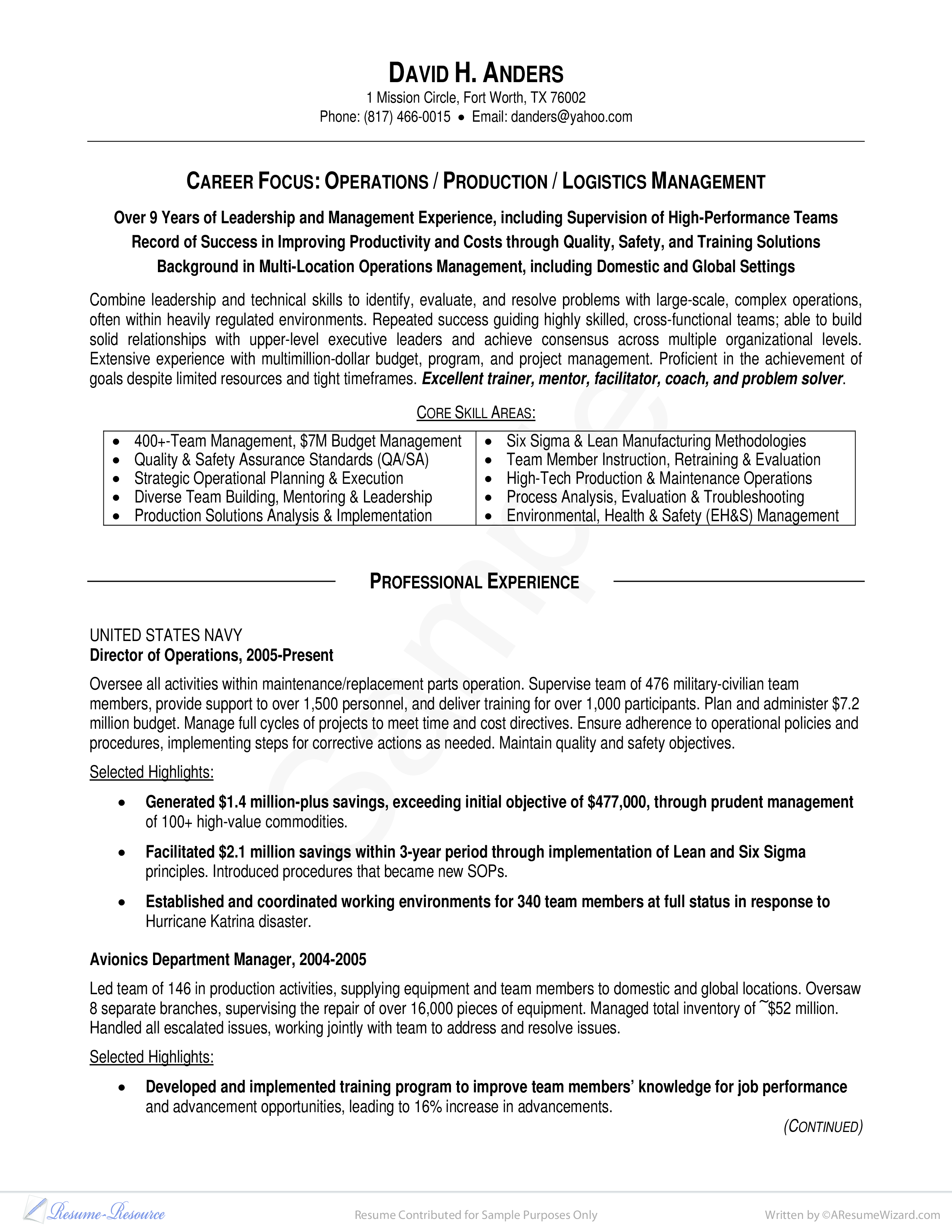 military to management resume template
