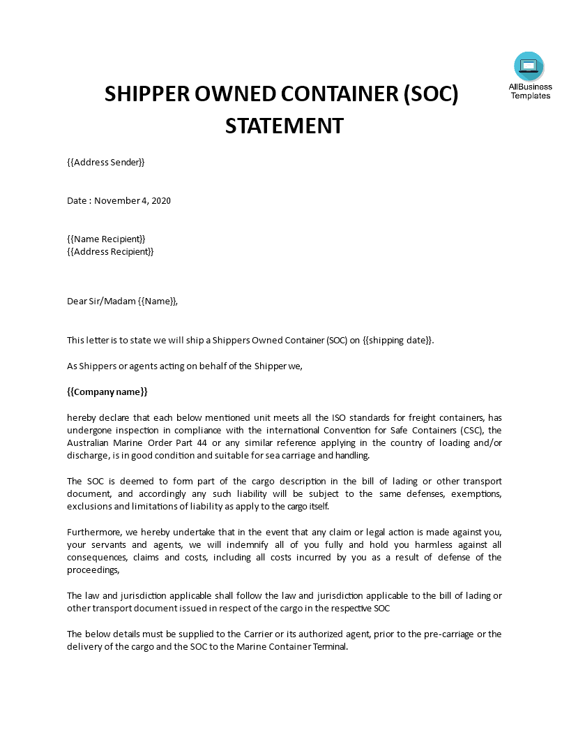 soc container declaration template