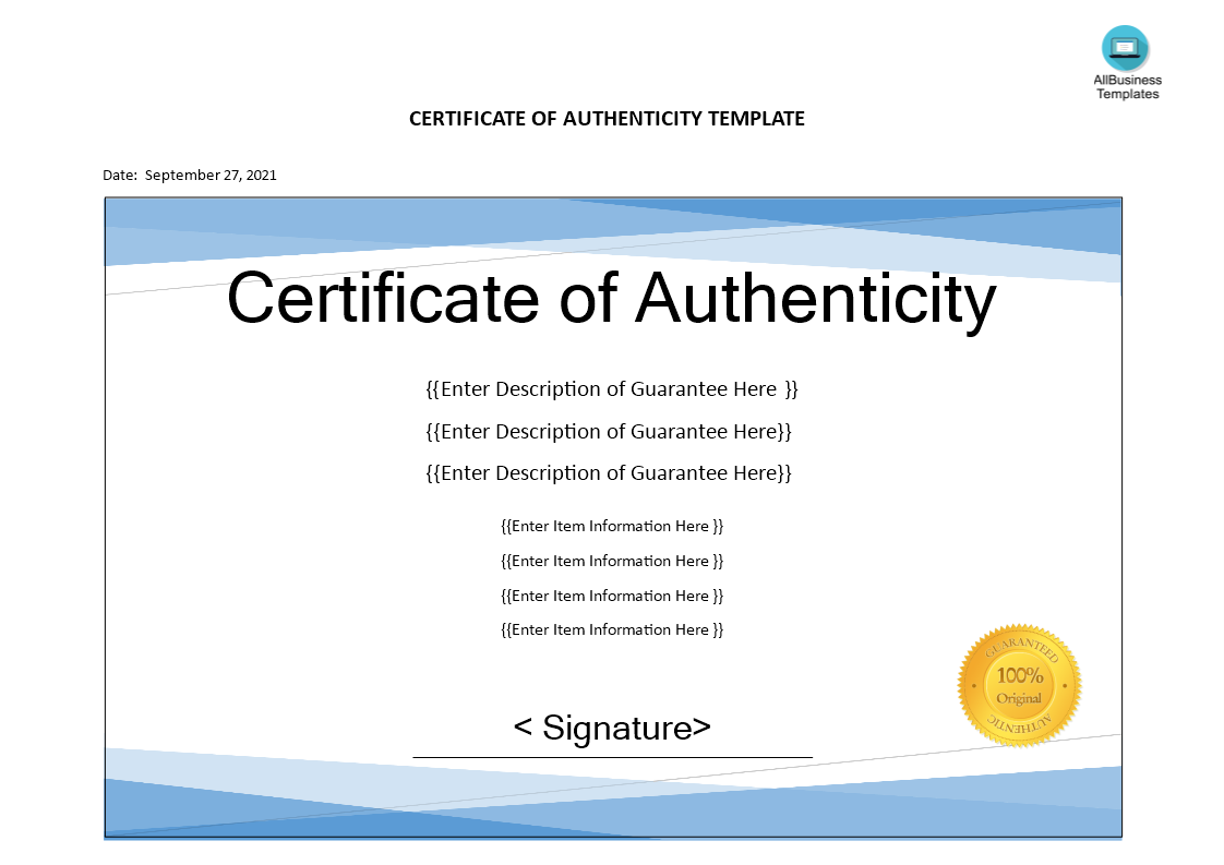 Authenticity Certificate main image
