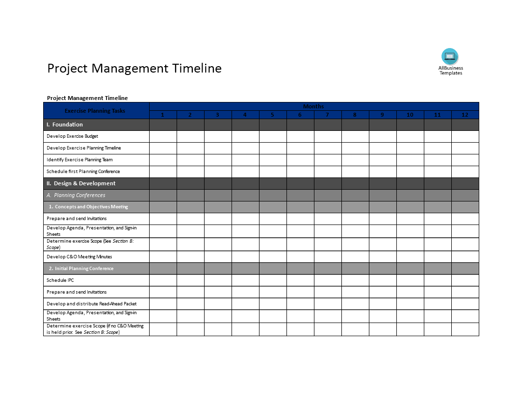 Project Management Timeline Word 模板