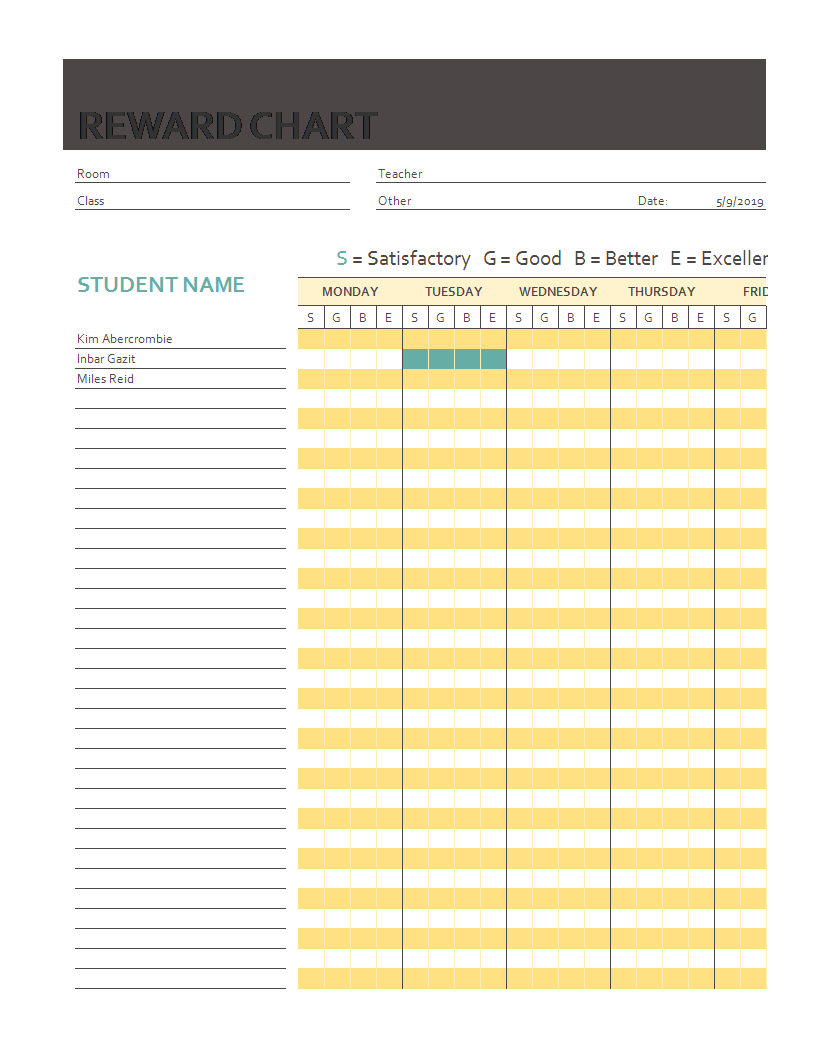 Reward chart Excel Spreadsheet main image