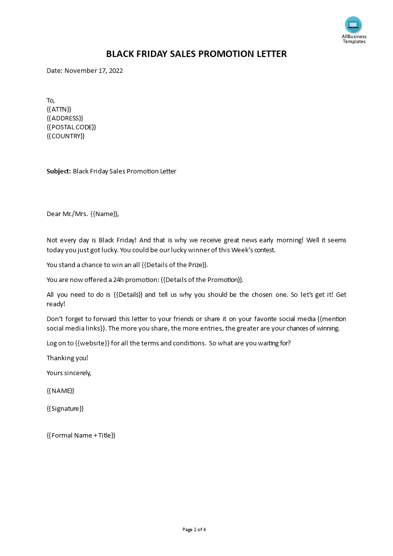 black friday sales letter template