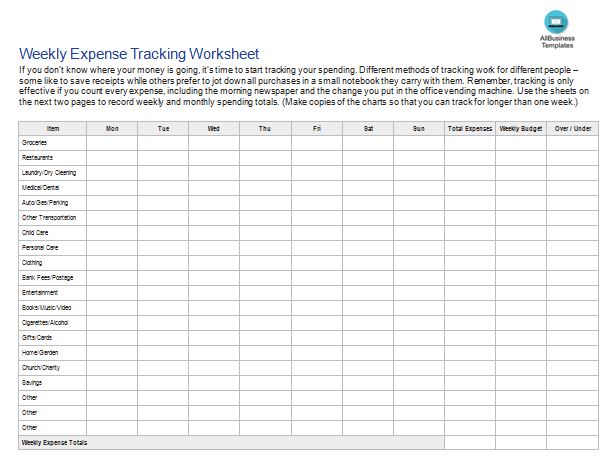 weekly home budget worksheet template