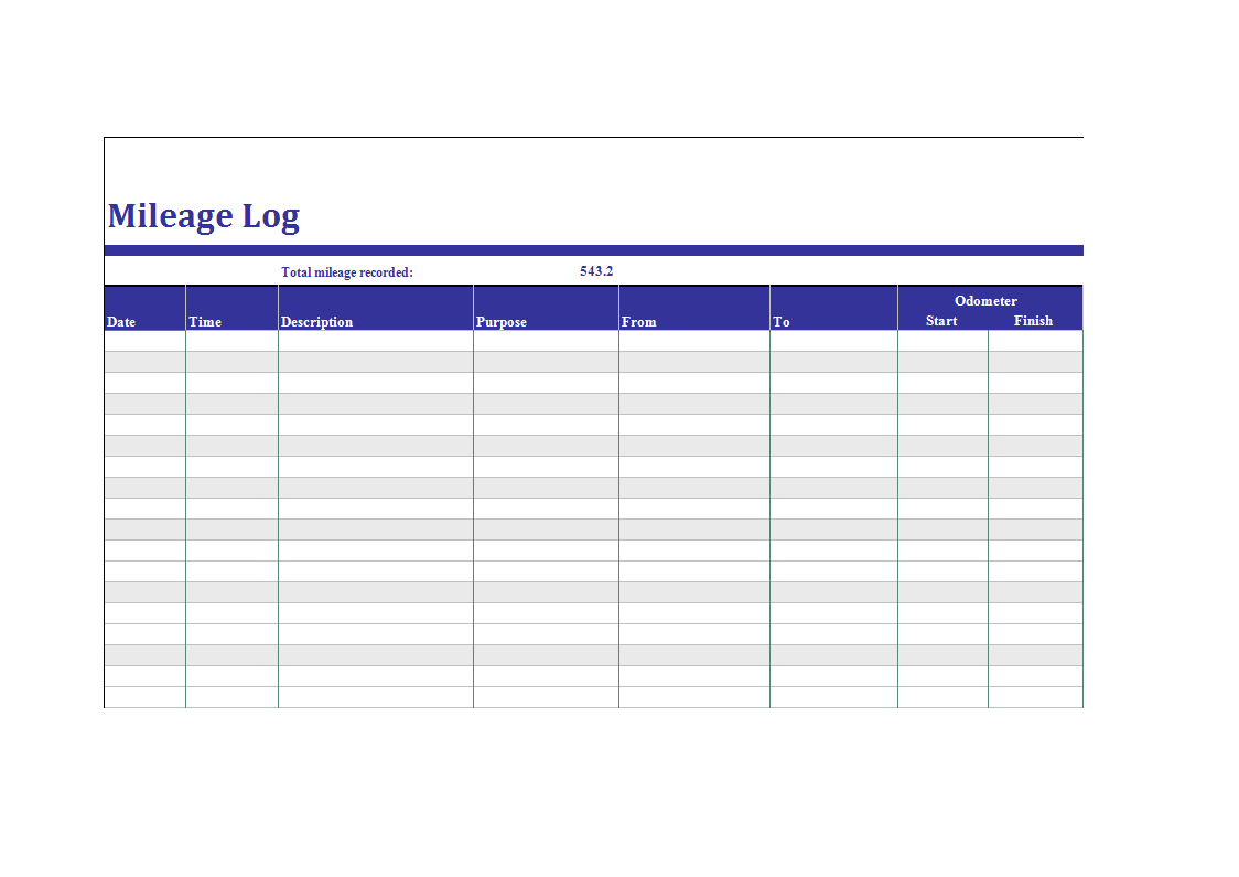 Mileage Log Example xls 模板