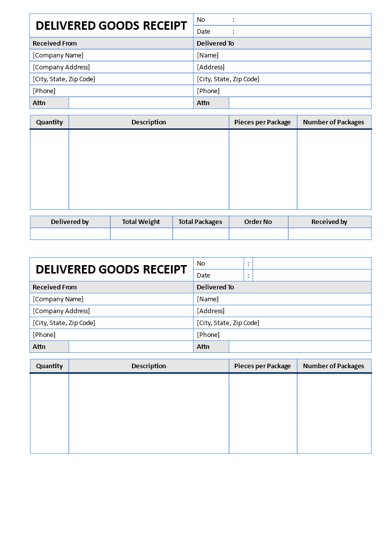 Goods Delivered Receipt 模板
