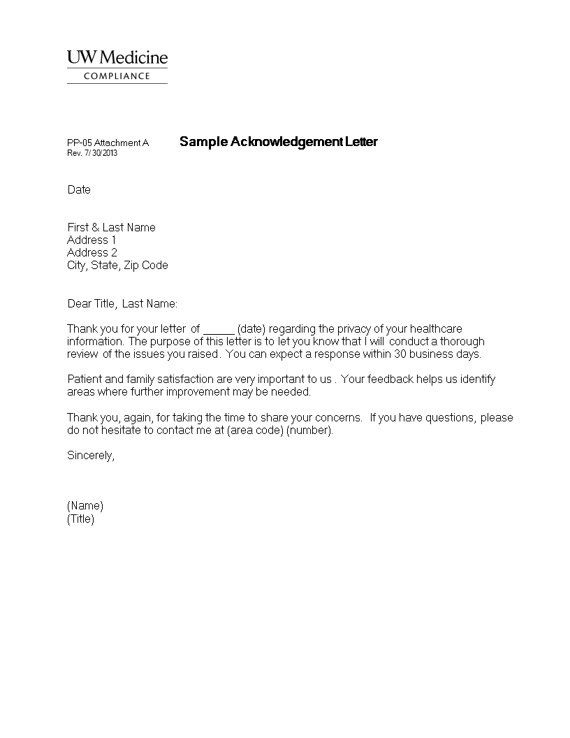 Business Acknowledgement Letter Format main image