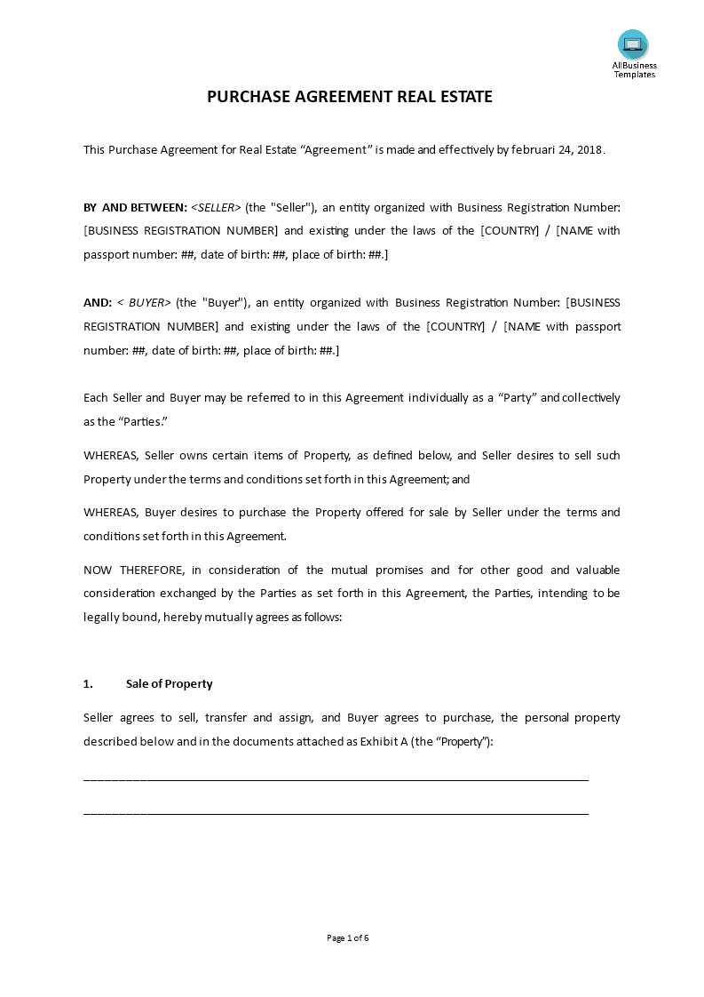 purchase agreement real estate template